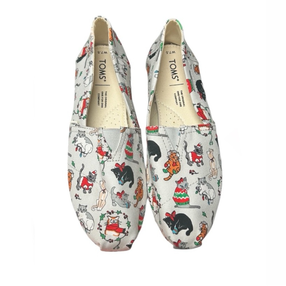 Toms Christmas Holiday Shoes Cat Design New Size  7.5
